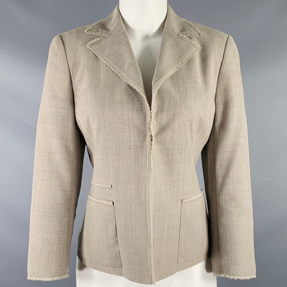 AKRIS Size 8 Grey Taupe Viscose Herringbone Raw Edge  Blazer
